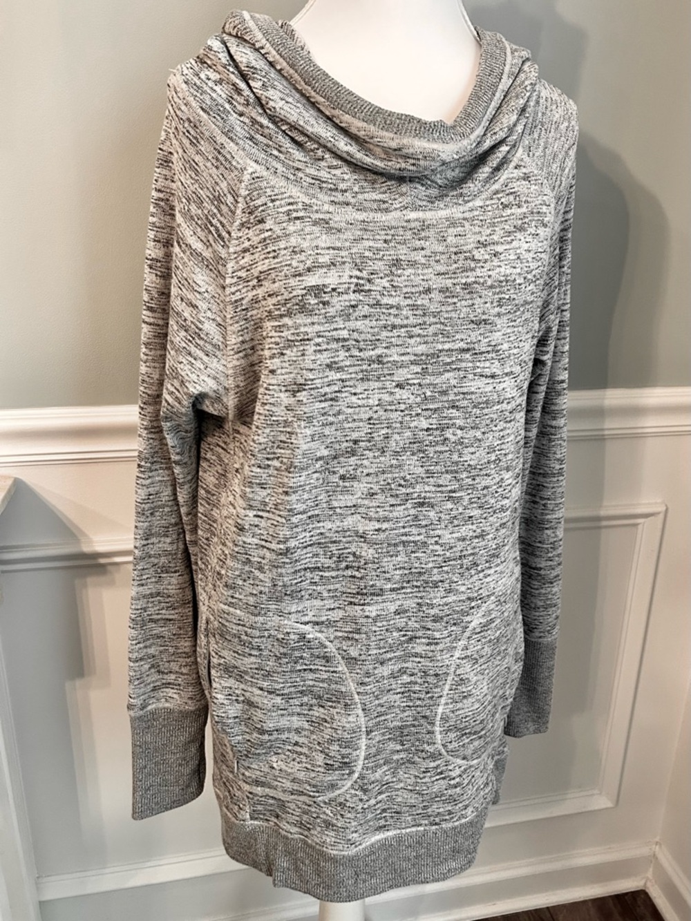 Women's Gray Marled Cowl Neck Hooded Sweatshirt Small